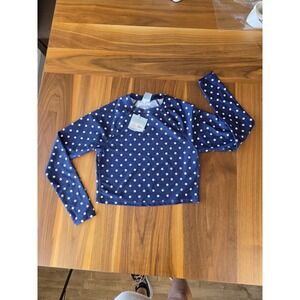 Womens Long Sleeve Rash Guard Size SM Blue Polka Dot UPF 50 (3xx)